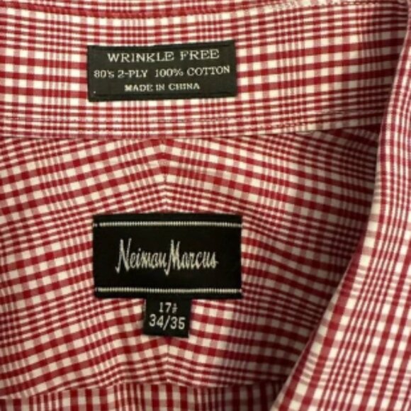 Neiman Marcus Red Long Sleeve Button Down Collared Dress Shirt Sz 17.5 XL - Picture 5 of 6